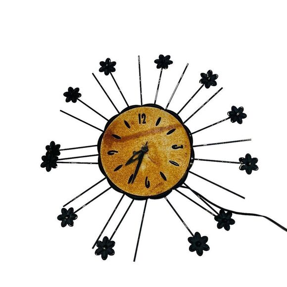 Vintage 1963 Mid Century Modern Starburst Electric Wall Clock - Picture 1 of 13